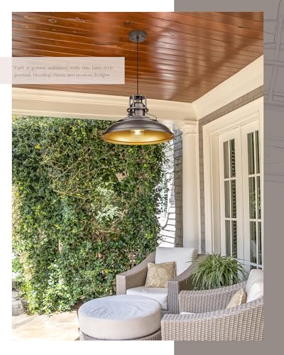Image of FEMILA 18 inch Outdoor Pendant Lights for Porch, 2 Pack, Farmhouse Pendant Light, Barn Vintage Hanging Light Fixture for Kitchen Island, Adjustable Height,Oil Rubbed Bronze Finish, 4FY15-MP-L-2 ORB
