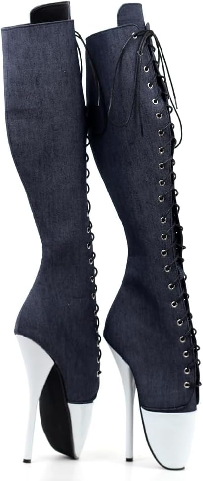 18cm Knee High Ballet Boots, Denim Fabric Tall Boots for Women and Men, for Cospaly, Gothic, Parties, Y2K, Nightlife