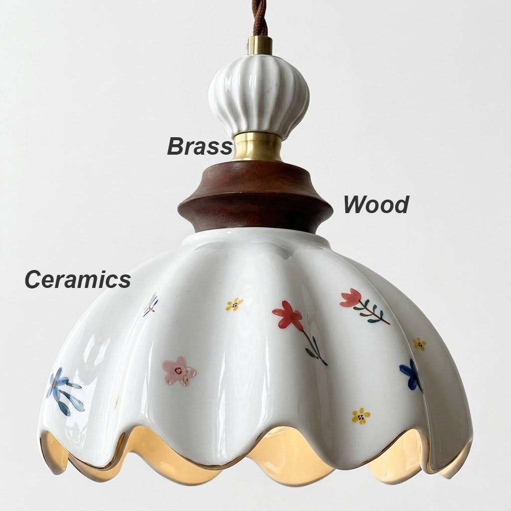 Pendelleuchte Keramik Gefaltet Skandinavisch, Hängelampe Blütenform aus Porzellan Vintage Landhausstil Wellen Design Kronleuchter für Nachttisch Café Kücheninsel