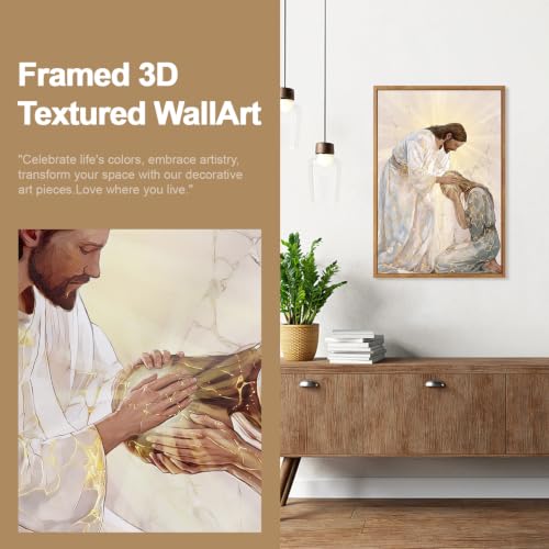 Image of CHDITB 3D Textured Framed Jesus Embrace Woman Christian Healing Wall Art