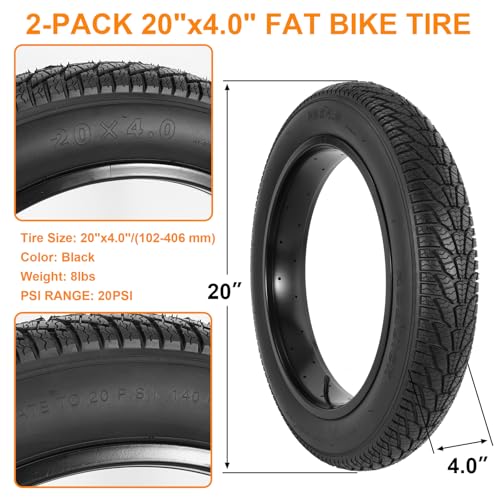 2-Pack 20×4.0 Fat Bike Tire, 20 Inch Mountain Bike Tires &