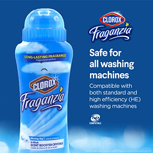 Image of Clorox Fraganzia Laundry Scent Booster Crystals, In-Wash Fragrance Beads for Fresh-Smelling Clothes & Linens, Safe for All Fabrics & Colors, Easy-Pour Bottle, Morning Sky Scent, 18 Oz, 2 Pack
