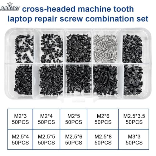 Image of XIKKART 500 Pcs Laptop Notebook Computer Replacement Screws Kit | Compatible with Lenovo, Toshiba, Gateway, Samsung, HP, IBM, Dell, Sony, Acer, Asus | SSD, Hard Disk, (1 Box (500 Pcs))