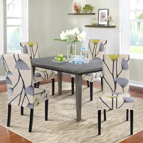 Image of SearchI Dining Room Chair Covers Set of 4, Stretch Printed Parsons Chair Slipcovers Spandex Removable Washable Kitchen Chair Protector Cover for Dining Room, Hotel, Ceremony(Dandelion Pattern)