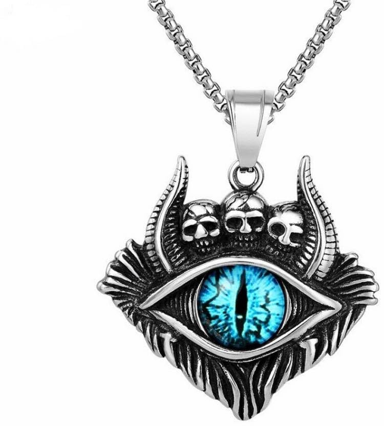 beautivia BEAUTIIVA Skull Lucky Evil Eye Pendant Necklace Women Men Chain Gothic Jewelry Locket Pendant for Men Evil Eye Dragon Black Chrome chain for men Boys boyfriend gents mens chains fashion-picture-3