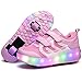 Lovelysi Unisex Kinder LED Licht Schuhe USB Wiederaufladbar Skateboardschuhe mit Rollen Drucktaste Einstellbare Rollerblades Inline Skates Outdoor Sport Gymnastik Running Sneaker