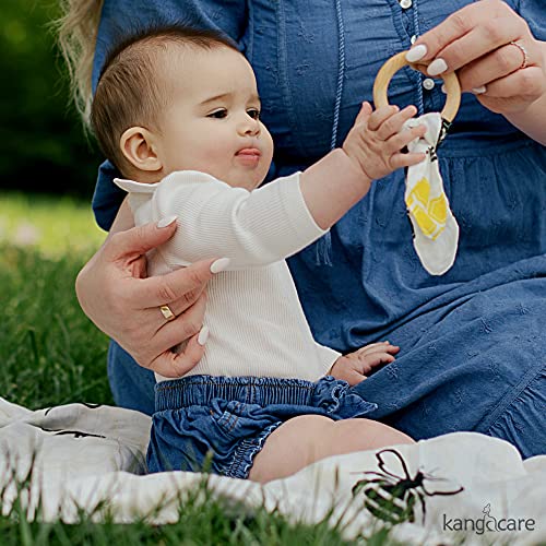 Image of Kanga Care Baby Soft Muslin Sensory Crinkle Bunny Ear Wood Teething Ring - Unity Bees