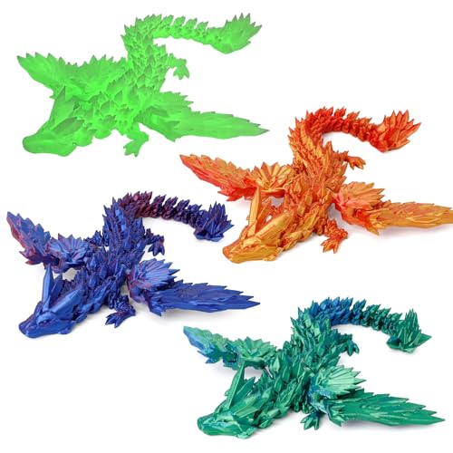 KERIDAZPLY 4 Pack 3D Printed Dragon with Wings, 9 Inch Flexible Articulated Winged Animal, Flying Dragon Gift for Adults & Kids, Office Desk Pet Toy, Home Decor, Easter Basket Stuffers