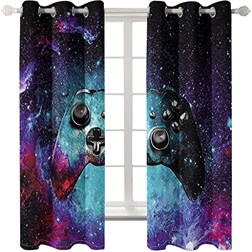 Game Console Theme Sunscreen Blackout Curtains 2 Panels Boy Gamer Bedroom Curtains, Game Room Curtains Opaque Gamepad Starry Sky Living Room Curtains with Holes (Pattern3,2Pc-W29.5'' X L65'')