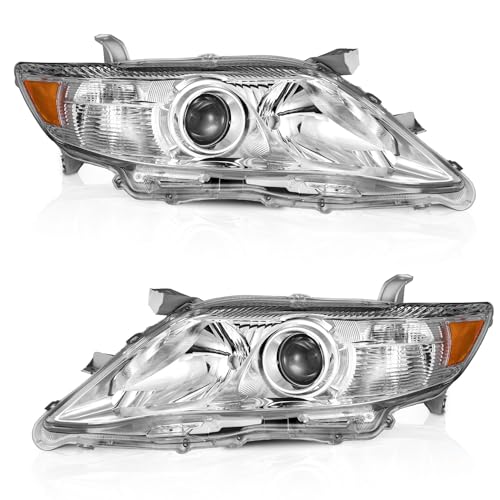 WEELMOTO Headlights Assembly For 2010 2011 Toyota Camry [4-Door Sedan] Only Fits US Version Does NOT Fit Hybrid Models Headlight Compatible with 10 11 Camry Headlamp Replacement Chrome Housing