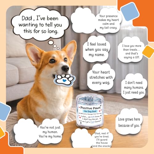 Image of NewEleven Dog Dad Gifts For Men - Fathers Day Gift From Dog, 60 Emotional Support Birthday Gift Cards for Dogs Dad, Brother, Husband - Fur Daddy Gifts From Daughter, Son, Wife - Puppy Positive Jar