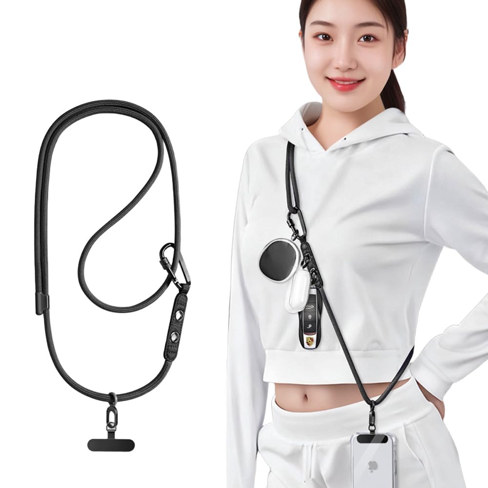 [Jazolmky] スマホストラップ 多機能 首掛け 携帯ストラップ ネックストラップ 斜め掛け 肩掛けストラップ 収納用吊り下げロープ 10G荷重量 丈夫 金属製ホルダー 長さ調整可能 着脱簡単 紛失・落下・盗難防止 便利 2種類のフックー付 (クラシックブラック)