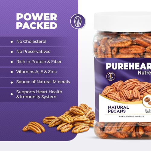 Image of Pureheart Premium Pecan Nuts 500g | Premium Natural Pecans | Healthy Dry Fruits Snack | Rich in Protein, Fibre & Antioxidants | Ideal for Snacking & Baking