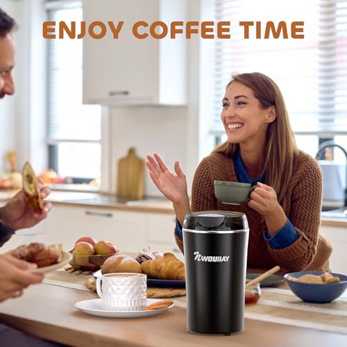 NWOUIIAY Kaffeemühle Elektrisch mit Edelstahlklingen, 300W Elektrische Kaffeemühle mit 75g Fassungsvermögen für Kaffeebohnen, Kräuter, Nüsse, Körner