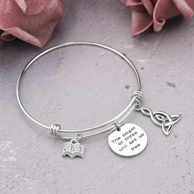 SEIRAA The Power Jewelry Triquetra Bracelet Book Charm Wire Bangle Witches Jewelry Inspirational Gift4