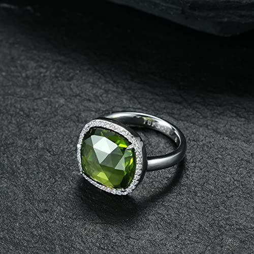 Jupiter Natural Peridot Gemstone Ring - Rhodium Plated Genuine Gemstone Women Ring, 0.47"/12Mm Natural Birthstone Rings Jewelry Gifts For Valentine's Day, Mother's Day, Birthday Jewelry Gifts #TOP2