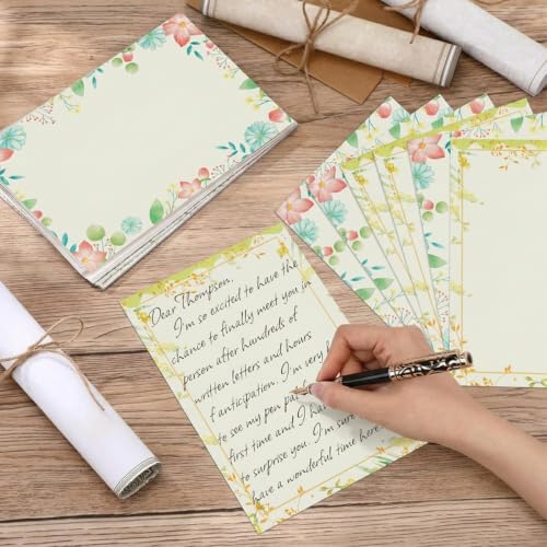 Image of HASTHIP 48 Pcs Letter Writing Paper - 6 Style A4 Project Papers with European Retro Borders, Double Sided Decorative Letter Sheets for Invitations Projects, Assignments, Holiday homework