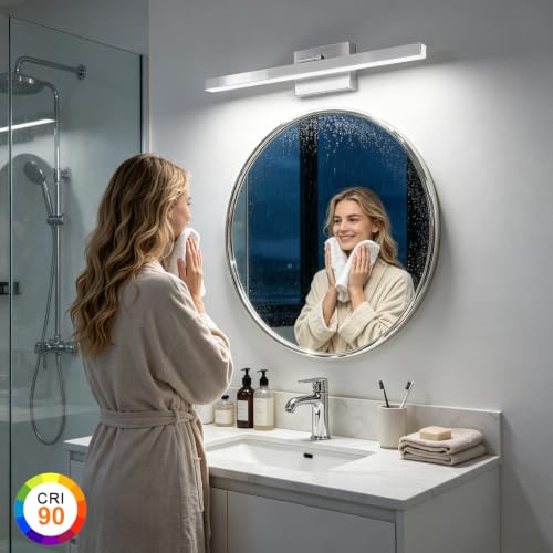 IZORRO Modern Bathroom Vanity Light 16 inch, Rotatable, 12W Dimmable Led Bathroom Light Fixture Over Mirror, Chrome Vanity Light Bar (Cool White 6000K) by IZORRO - Used condition - Image 2