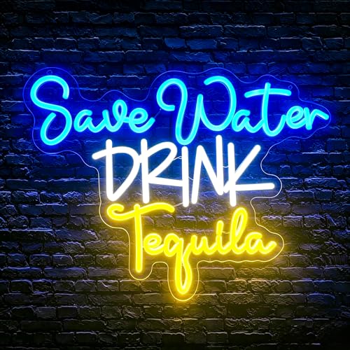 Image of Blue&Yellow Neon Sign Led Neon Lights Signs for Wall Decor USB Powered Led Signs for Room Decoration-Save Water Drink Tequila
