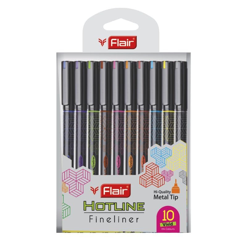Image of FLAIR Creative Series 10 Vibrant Colourful Shades Hotline Fineliner & 6 Bright Colour Otline Pen Art Combo Pack | Ideal For Mandala, Doodling, Journal, Colouring, Painting, Multicolor