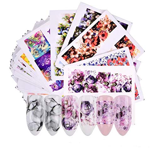 NAIL ANGEL 40 Sheets Nail Art Water Decals Water Transfer Sticker Different Flower Patterns Decals for Fingernail and Toenail Manicure (40sheets) 10037