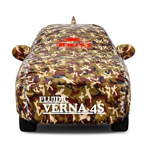 Image of Waterproof Car Cover for Hyundai Fluidic Verna 4S | Dustproof, UV & Scratch Resistant Soft Cotton Lining | Triple Stitched, Mirror Pockets & Elastic Hem | Jungle