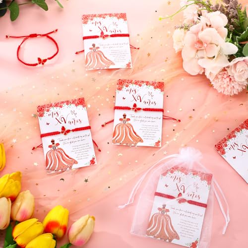 Image of Wenqik 25 Sets Quinceanera Party Favors for Guests Sweet 15th Butterfly Adjustable Bracelets with Thank You Cards Organza Bag 15 Years Birthday Religious Gifts for Guests Party Favor