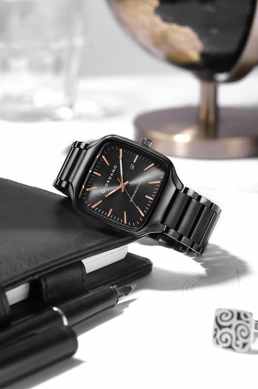 Image of Giordano Analog Watch for Men - Square Dial, Stainless Steel Strap, Date Display, Water Resistant Classic Dress Watch