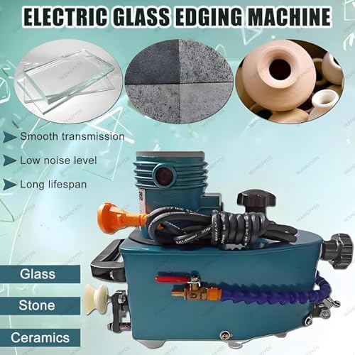 850W Portable Glass Edging Machine with 8 Diamond Wheels & 2 Polishing Wheels - Versatile Edger for Straight & Round Bevels on Glass, Acrylic, Marble, & Ceramic
