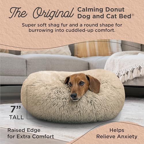 Image of Best Friends by Sheri The Original Calming Donut Dog Bed for Small Dogs up to 25 lbs, Shag Faux Fur, Taupe, 23 inch x 23 inch