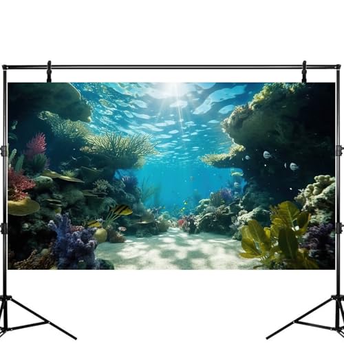 Image of Undersea Fish Tank Background Deep Sea Coral Reef Aquarium Background Underwater Rock Cave Sunray Terrarium Backgrounds Tropical Fish Ocean Floor Aquarium Fish Tank Backgrounds Decor 72x24in