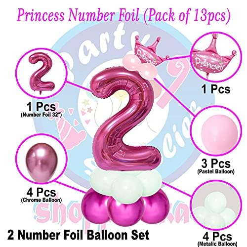 Image of Pink 32 Inches Numbers 2 Shape Large Big Foil Helium Balloons For Party Decorations In Happy Birthday Anniversary Office Items Materials Set Pack, Pack Of 1