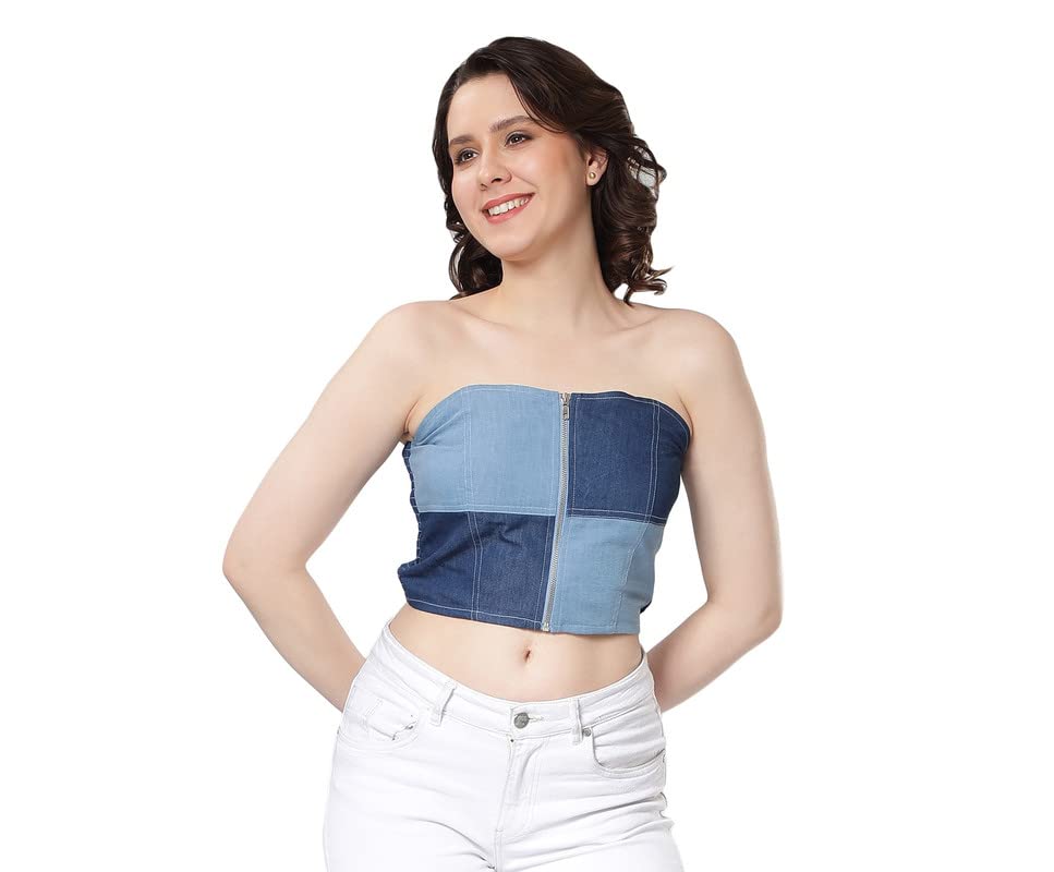 nuevosdamas Women Denim Patch Work Tube Top-picture-46