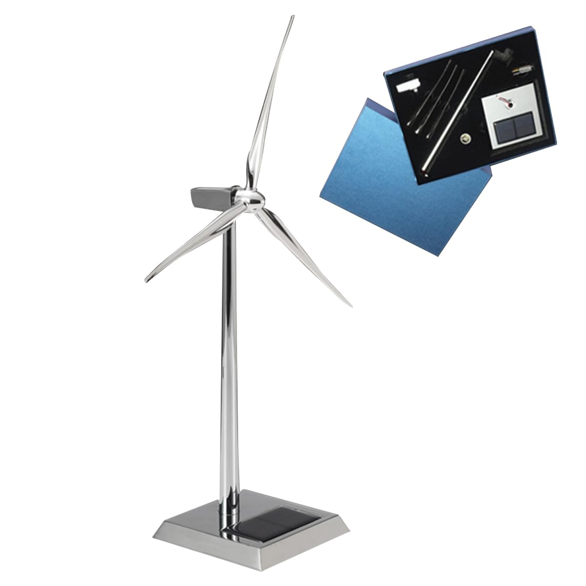 BlocteckToy Mini Solar Energy Windmill Model, Delicate Metal Solar Powered Building Wind Turbine Model with 8-10 RPM Rotation Speed