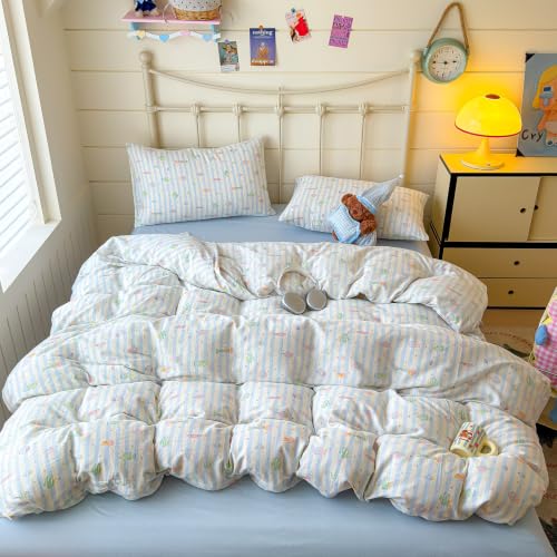 Image of VM VOUGEMARKET Cute Fish Duvet Cover Set Queen,Blue Striped
