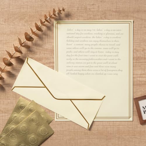 image for Topeen 50 Pack Stationery Set with Gold Border, #10 Business Envelopes
