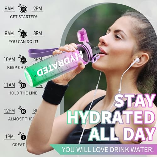 Water Bottle, 32 oz Motivational Water Bottles with Time Marker-Tritan & BPA Free, Sports Water Bottle with Time to Drink & Strap, Wide Mouth, Leakproof -Gift for Christmas Gym Fitness & Outdoor4