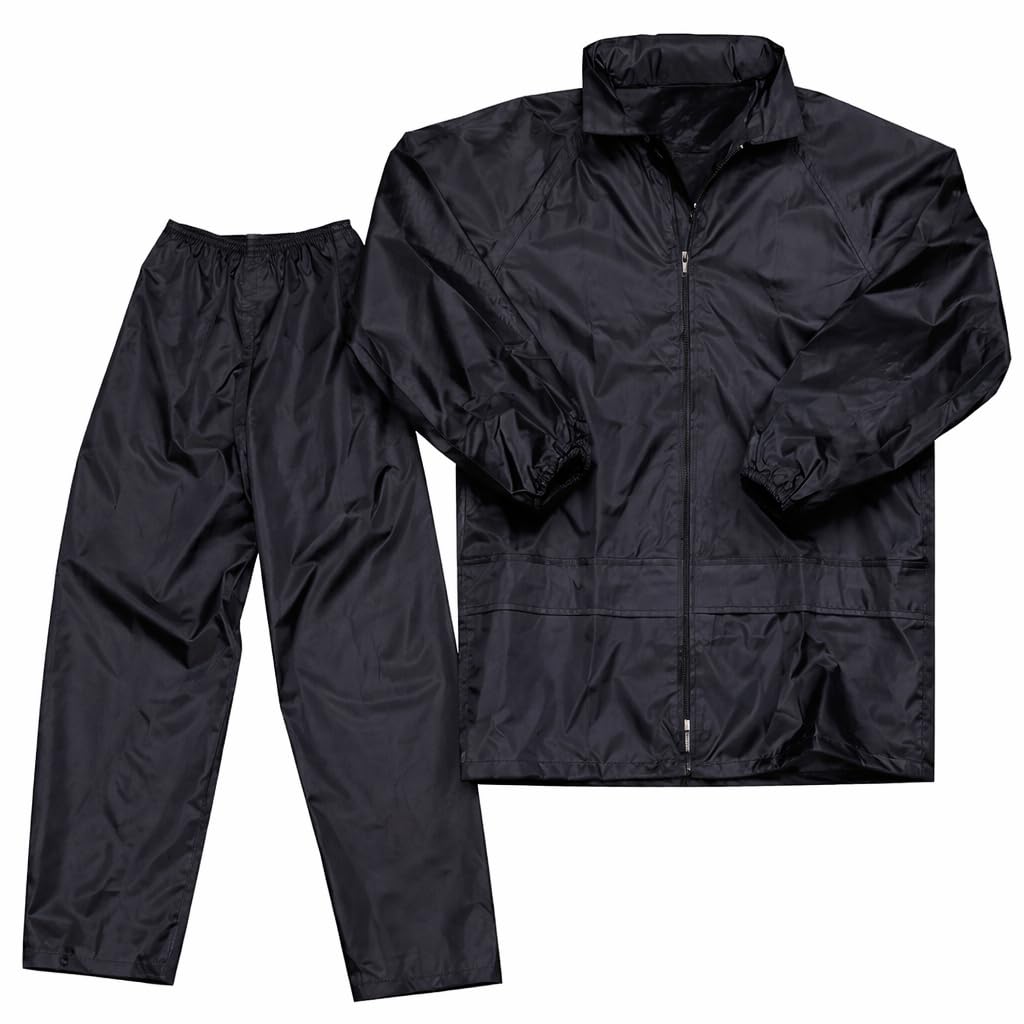 Cool Dealzz Men's Rain Suit Waterproof Jacket & Pant Set with Hood | Windproof Raincoat | Black 3