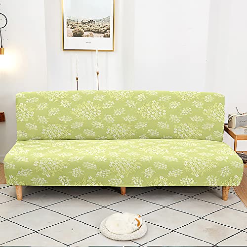 DOTBUY-SHOP Fundas para Sofá Cama Sin Brazos Elegante Estampado Floral Funda Sofá Clic Clac Plegable Antideslizante Funda Protectora para Sofá Cama Sin Reposabrazos (Flores Verdes,120-150cm) Cover