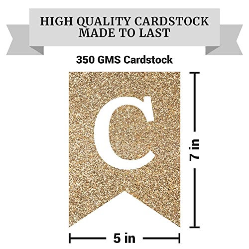 Image of Pre-Strung Congrats Grad Banner - Gold Glitter Graduation Party Banner | No DIY - Pre-Strung on 6 ft strands - Gold Congrats Grad Graduation Party Decorations - Class of 2026 High School or College