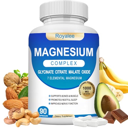 Magnesium Complex Supplement - 1000mg with 7 Magnesium Forms Including Glycinate, Citrate, Malate, Taurate & Orotate - Supports Relaxation, Muscle Function & Bone Strength - 90 Capsules