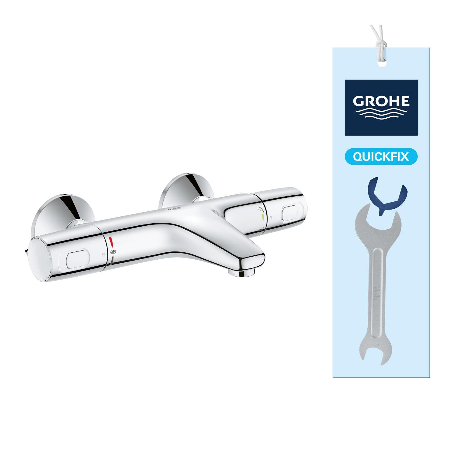 GROHE Precision Trend - Grifo termostático de bañera (ahorro de agua, mando ergonómico de metal, cuerpo de seguridad antiquemaduras, duradero), cromo, 34227002.