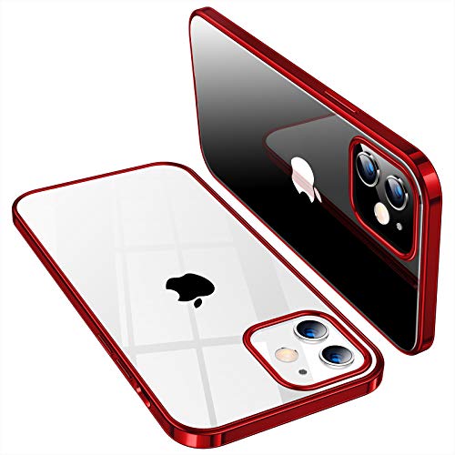 TORRAS Crystal Clear Compatible for iPhone 12 Case, Compatible for iPhone 12 Pro Case, Long Lasting Clarity Slim Yet Shockproof Thin Soft TPU Silicone iPhone 12/12 Pro Phone Case, Glossy Red