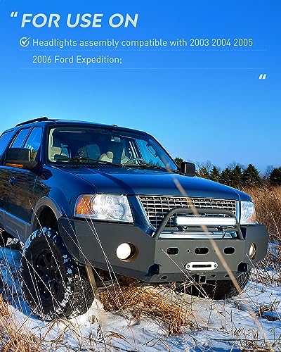 Image of Nilight Headlight Assembly Compatible with 2003 2004 2005 2006 Ford Expedition Headlamps Replacement Chrome Housing Amber Reflector Clear Lens Driver and Passenger Side