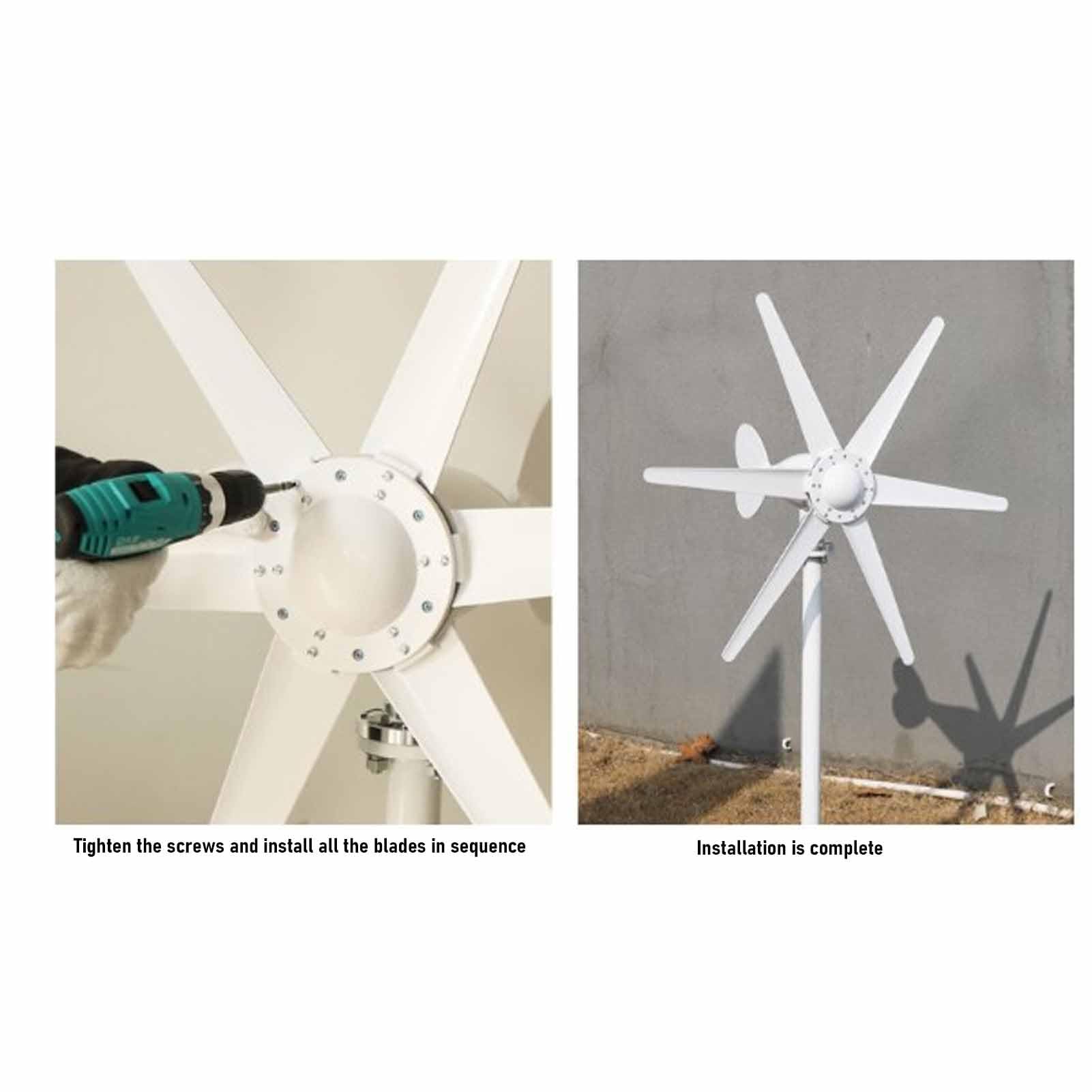 Generatore Eolico 6 Pale, Potenza in Uscita di 300 W con avviamento a Bassa velocità di 1,0 m/s, generatore CA trifase e Regolazione Automatica della direzione del