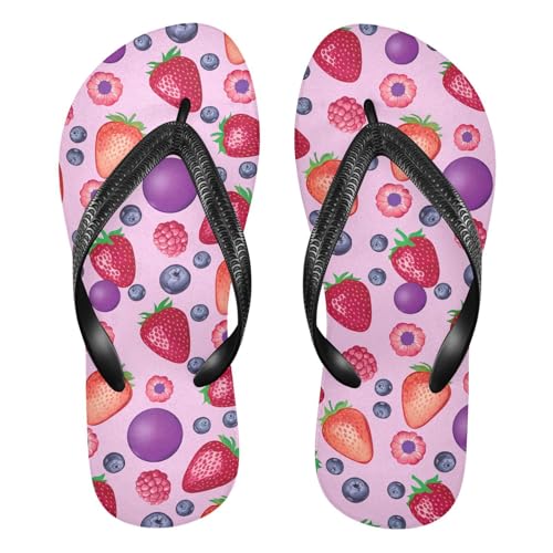 Strawberry Blueberry Purple Flip Flops for Beach Thong Sandals Anti-slip Lightweight Shower Shoes for Summer Outdoor Travel