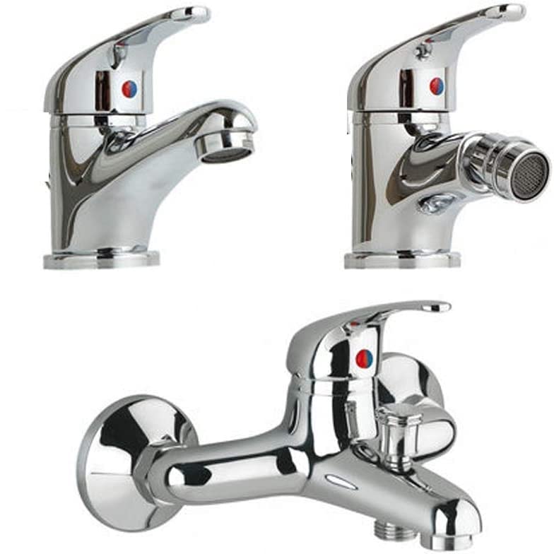  openspaceshop Set Completo Miscelatore Bidet + Rubinetto Lavabo Bagno + Miscelatore Monocromato Vasca Argento Metallico