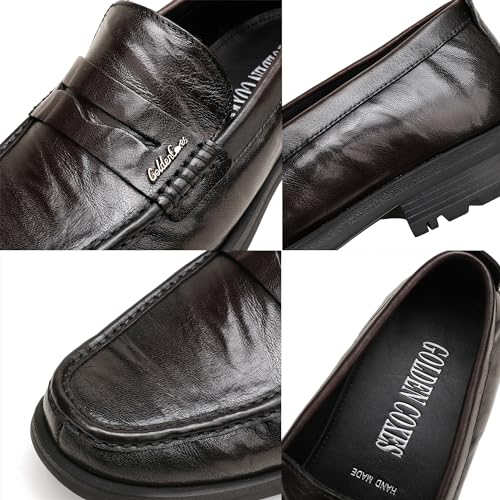 Image of Mens Leather Penny Loafers, Classic Crocodile Printed Business Dress Shoes with Metal Buckle Slip on Penny Shoes for Mens