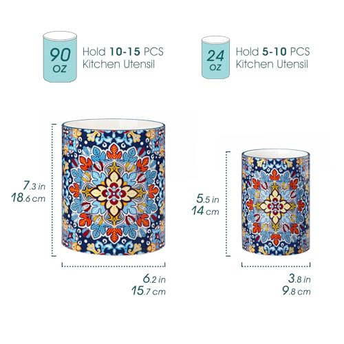 Miniatura 2 de Vancasso Juego De 2 Soporte Para Utensilios De Cocina Bohemio, 18,6 Cm 14 Cm Porta Cubiertos De Ceramica, Tarros Organizador Decorativos Para Encimera, Flor Del Crepúsculo