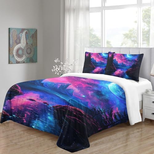 Housse de couette Planète Bleue 3D microfibre anti-transpiration grand lit